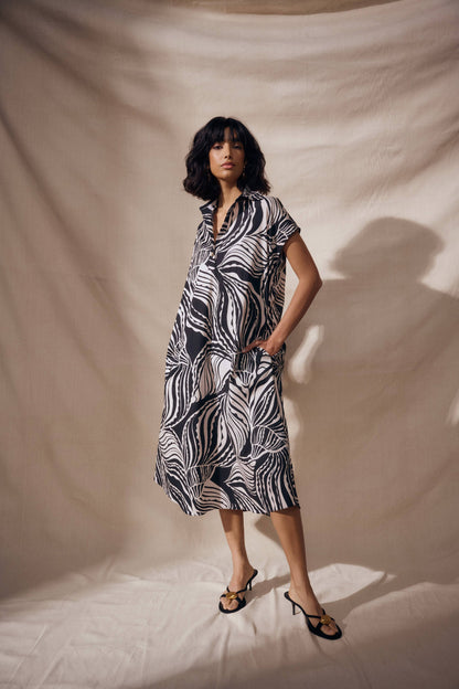 Joseph Ribkoff Cotton Poplin Abstract Print Trapeze Dress
