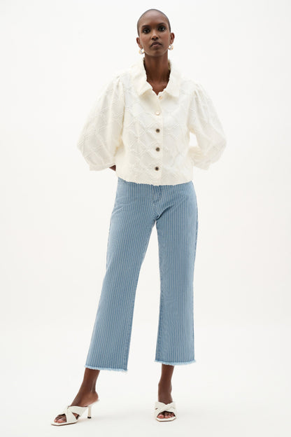 Joseph Ribkoff White Cotton Jacket with  Balloon Sleeves