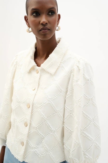 Joseph Ribkoff White Cotton Jacket with  Balloon Sleeves