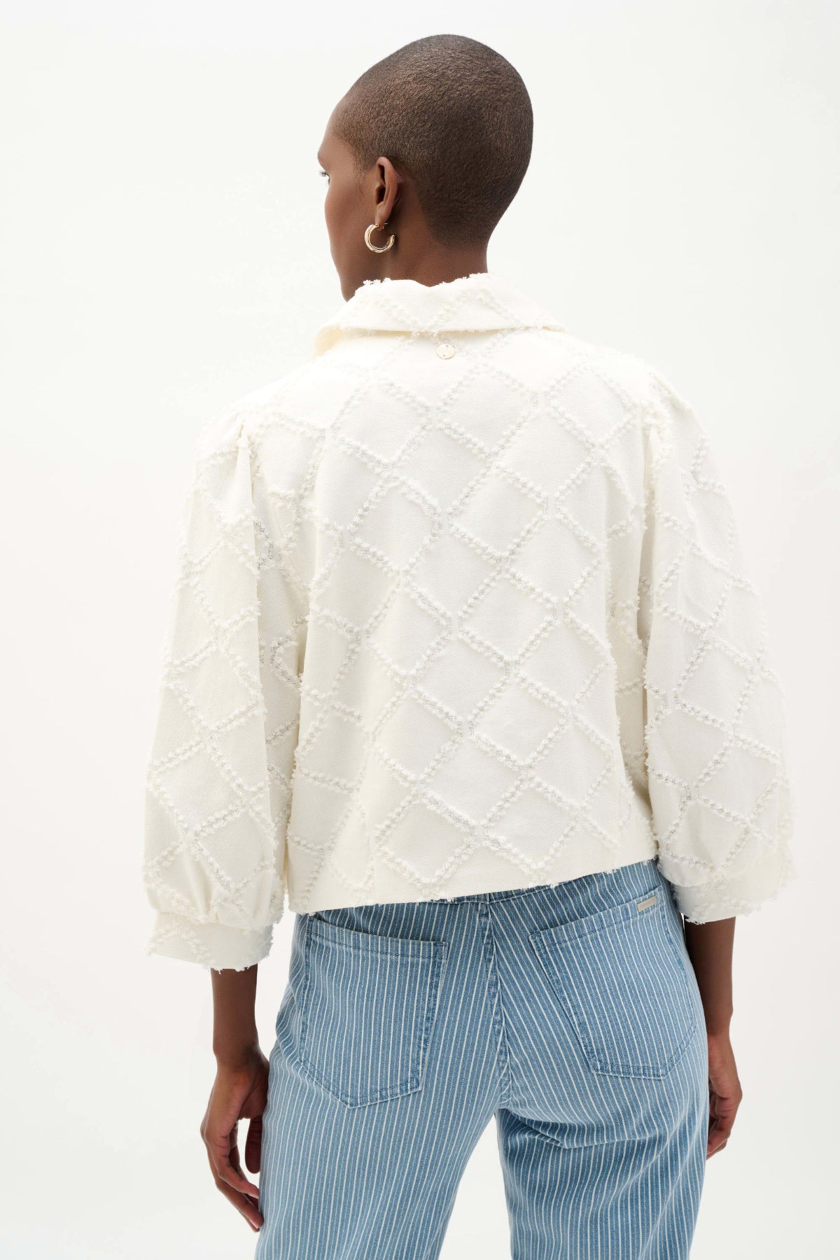 Joseph Ribkoff White Cotton Jacket with  Balloon Sleeves