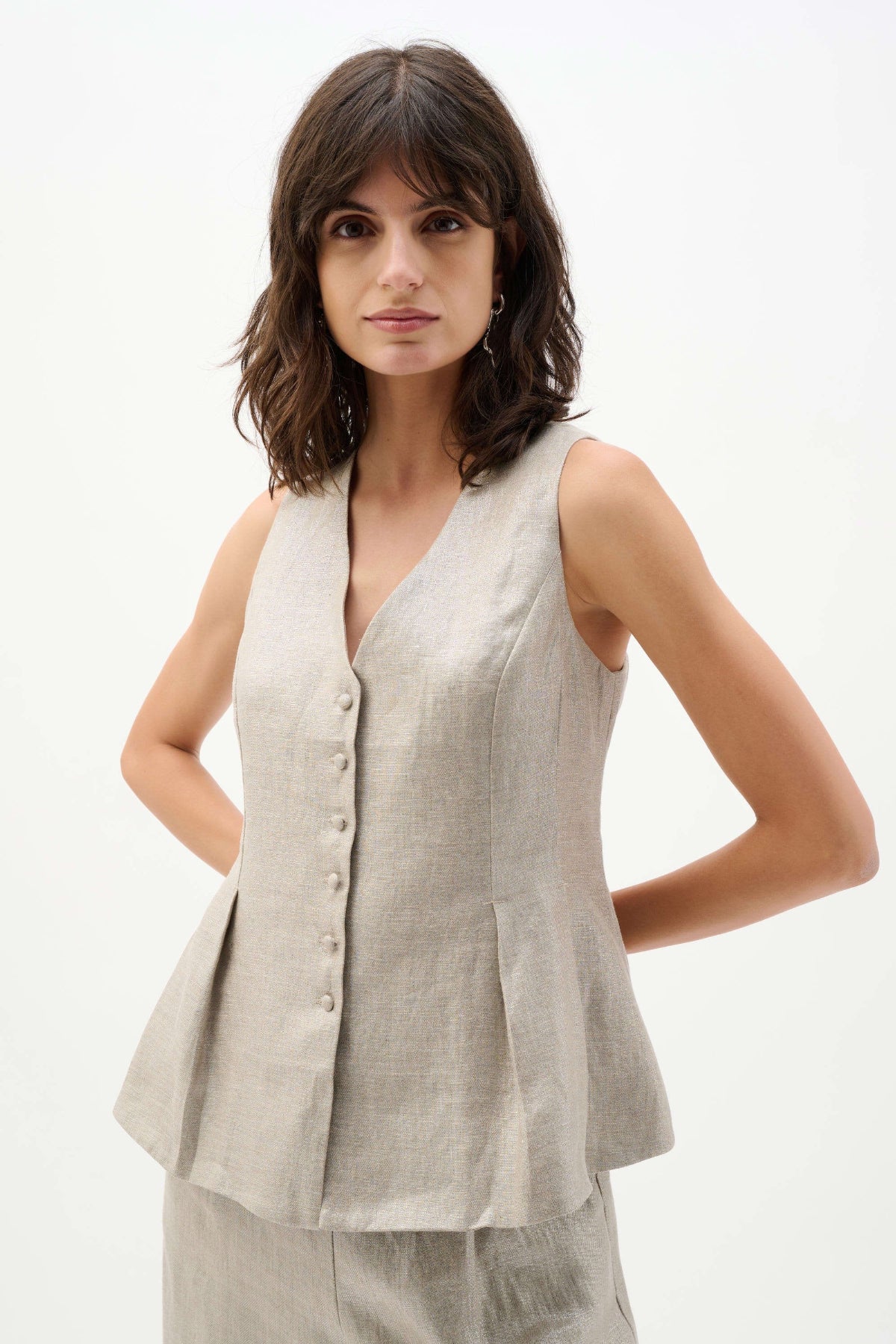 Joseph Ribkoff Foiled Linen Peplum Waistcoat