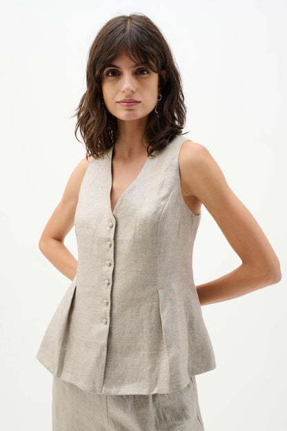 Joseph Ribkoff Foiled Linen Peplum Waistcoat