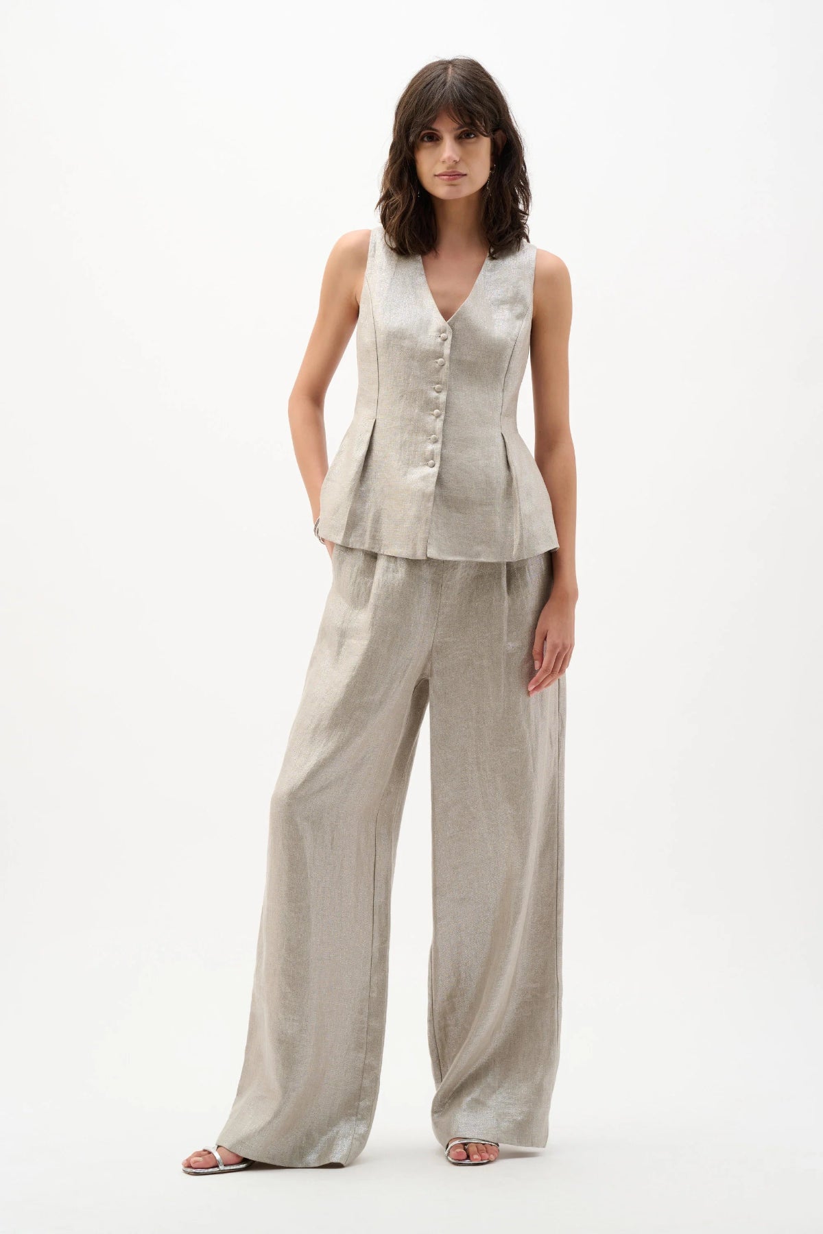 Joseph Ribkoff Foiled Linen Peplum Waistcoat