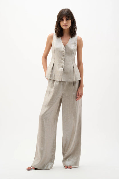 Joseph Ribkoff Foiled Linen Peplum Waistcoat