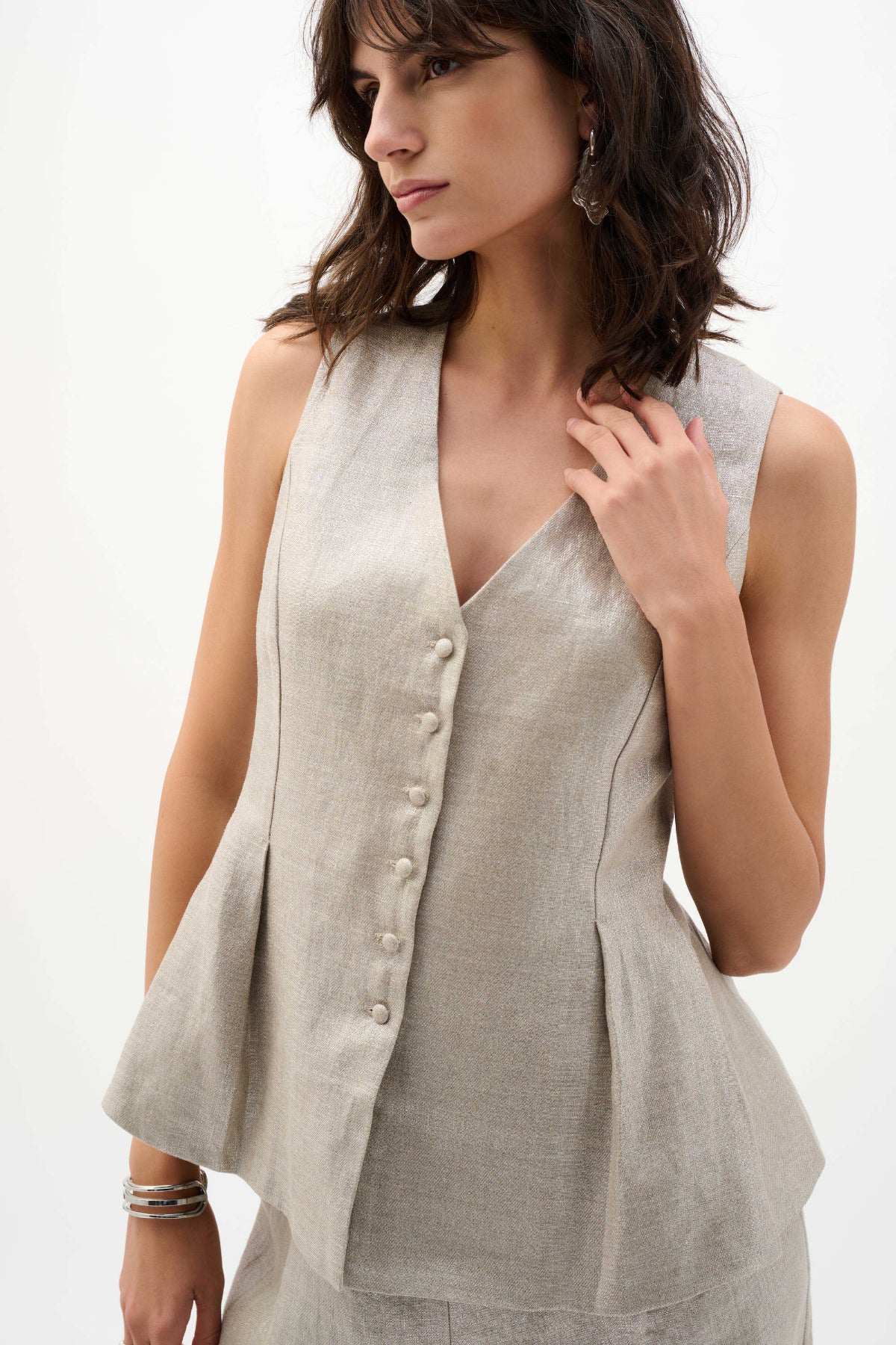 Joseph Ribkoff Foiled Linen Peplum Waistcoat