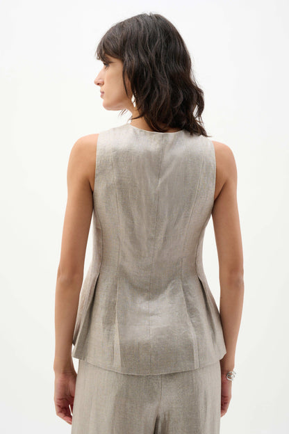 Joseph Ribkoff Foiled Linen Peplum Waistcoat