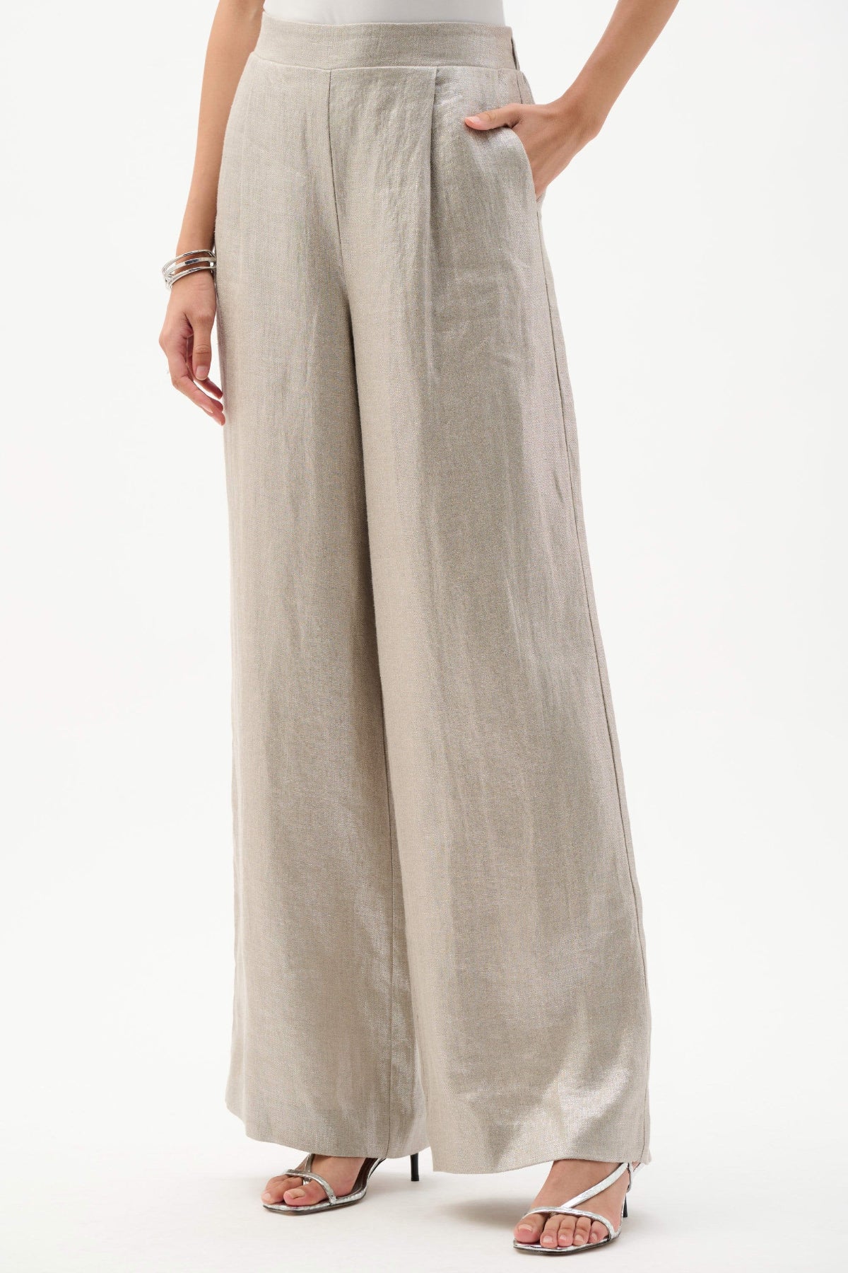Joseph Ribkoff Foiled Linen Pull-On Wide Leg Trousers