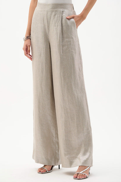 Joseph Ribkoff Foiled Linen Pull-On Wide Leg Trousers