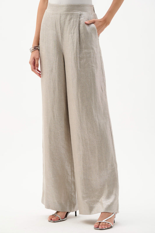 Joseph Ribkoff Foiled Linen Pull-On Wide Leg Trousers