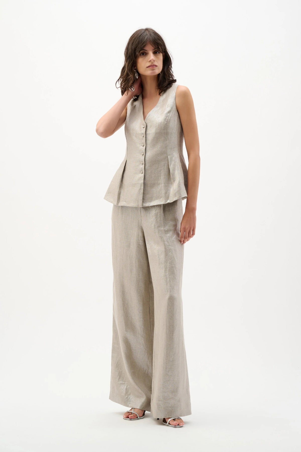 Joseph Ribkoff Foiled Linen Pull-On Wide Leg Trousers