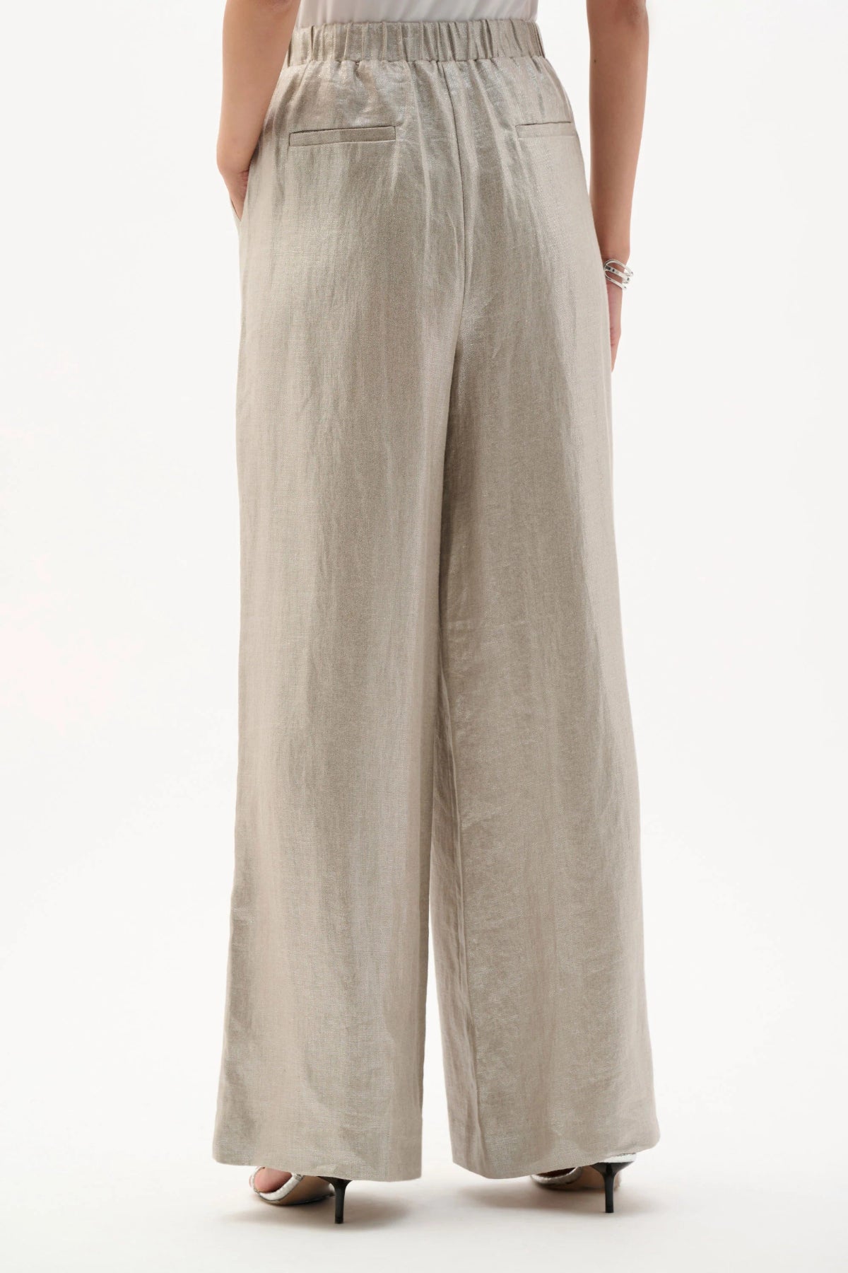 Joseph Ribkoff Foiled Linen Pull-On Wide Leg Trousers