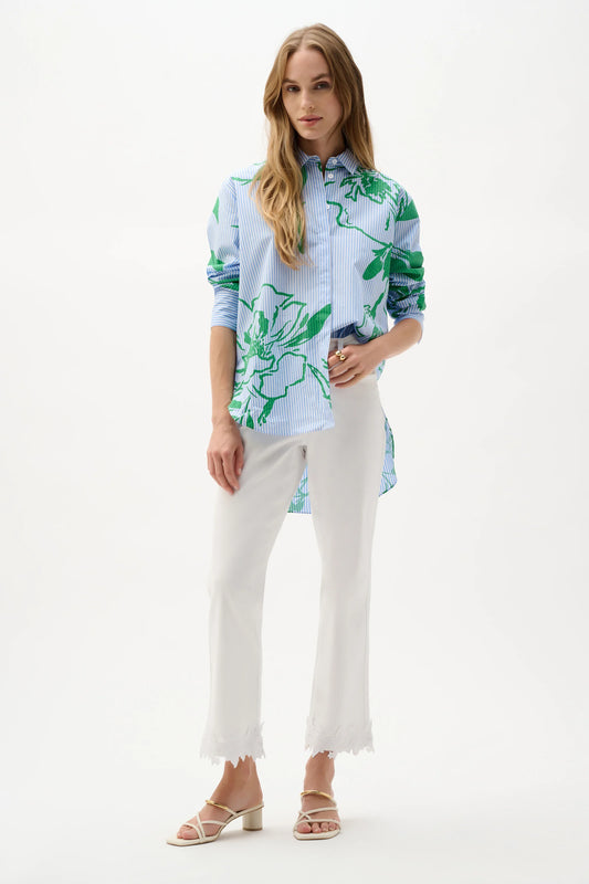 Cotton Stripe Floral Print Boxy Blouse - Lucindas on-line