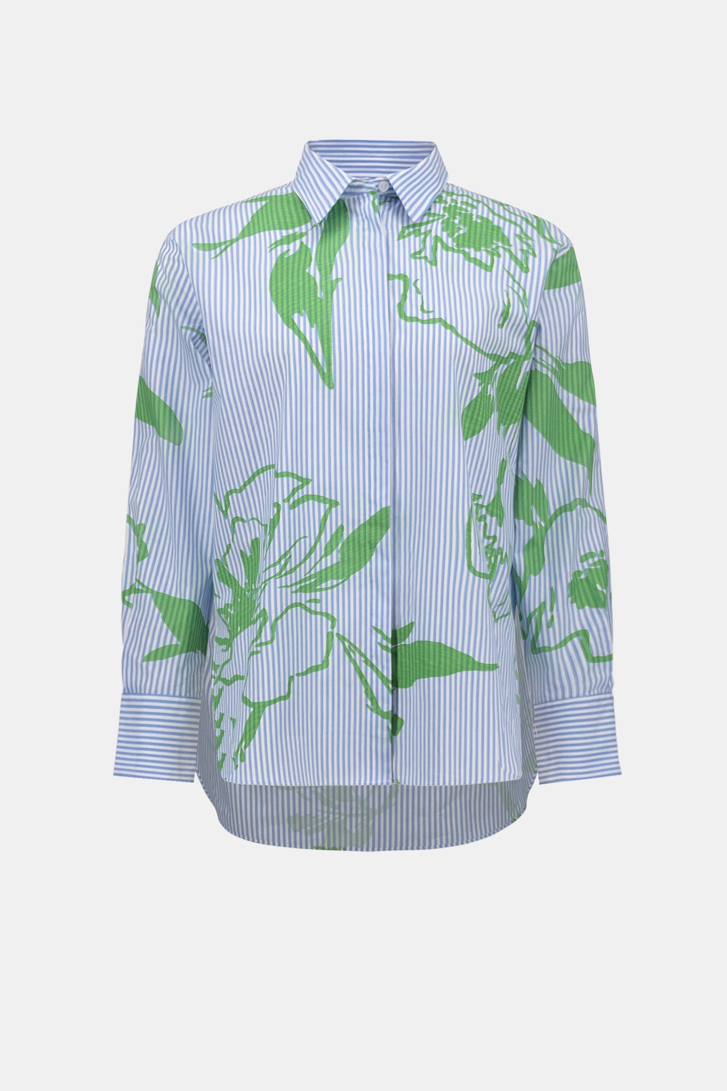 Cotton Stripe Floral Print Boxy Blouse - Lucindas on-line