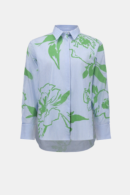 Cotton Stripe Floral Print Boxy Blouse - Lucindas on-line