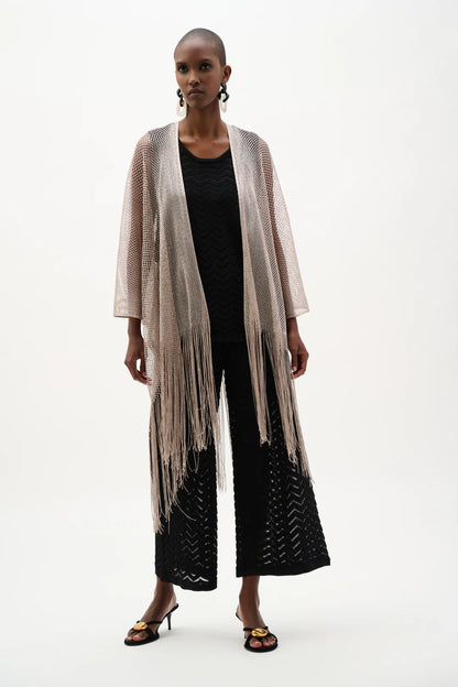 Open Stitch Draped Cover-Up With Fringe Style