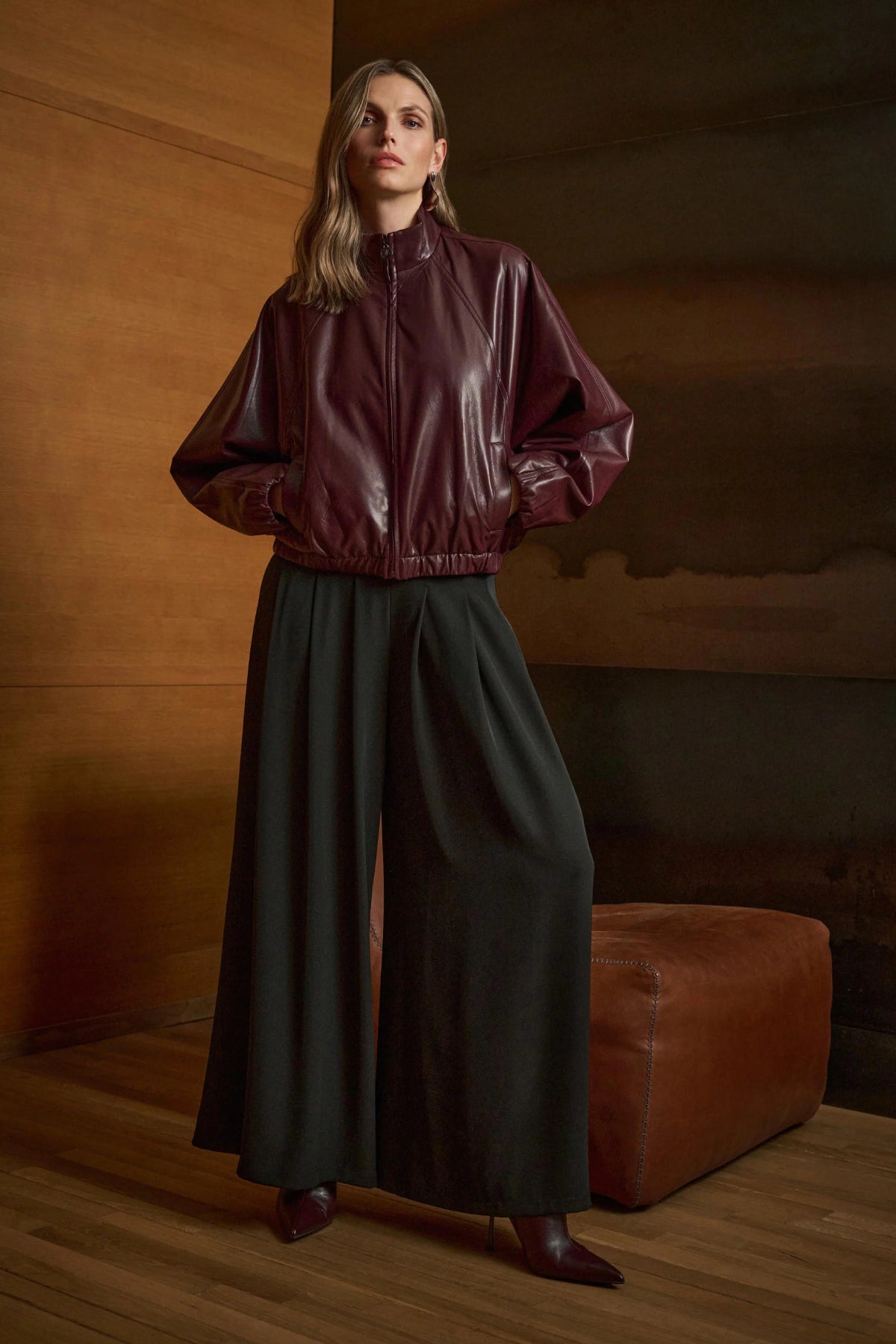 Woven Twill Wide-Leg Trousers