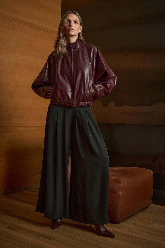 Woven Twill Wide-Leg Trousers