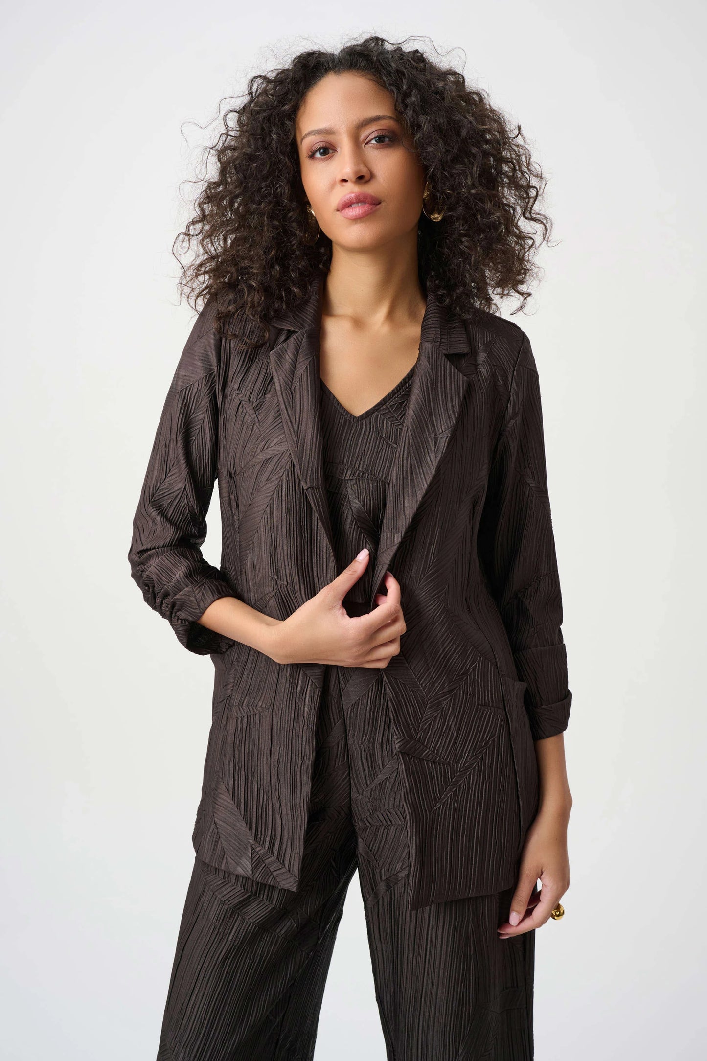 Pleated Satin Open Blazer