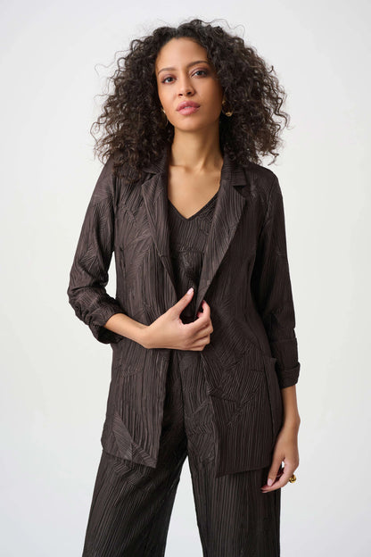 Pleated Satin Open Blazer