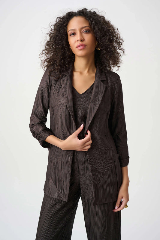 Pleated Satin Open Blazer