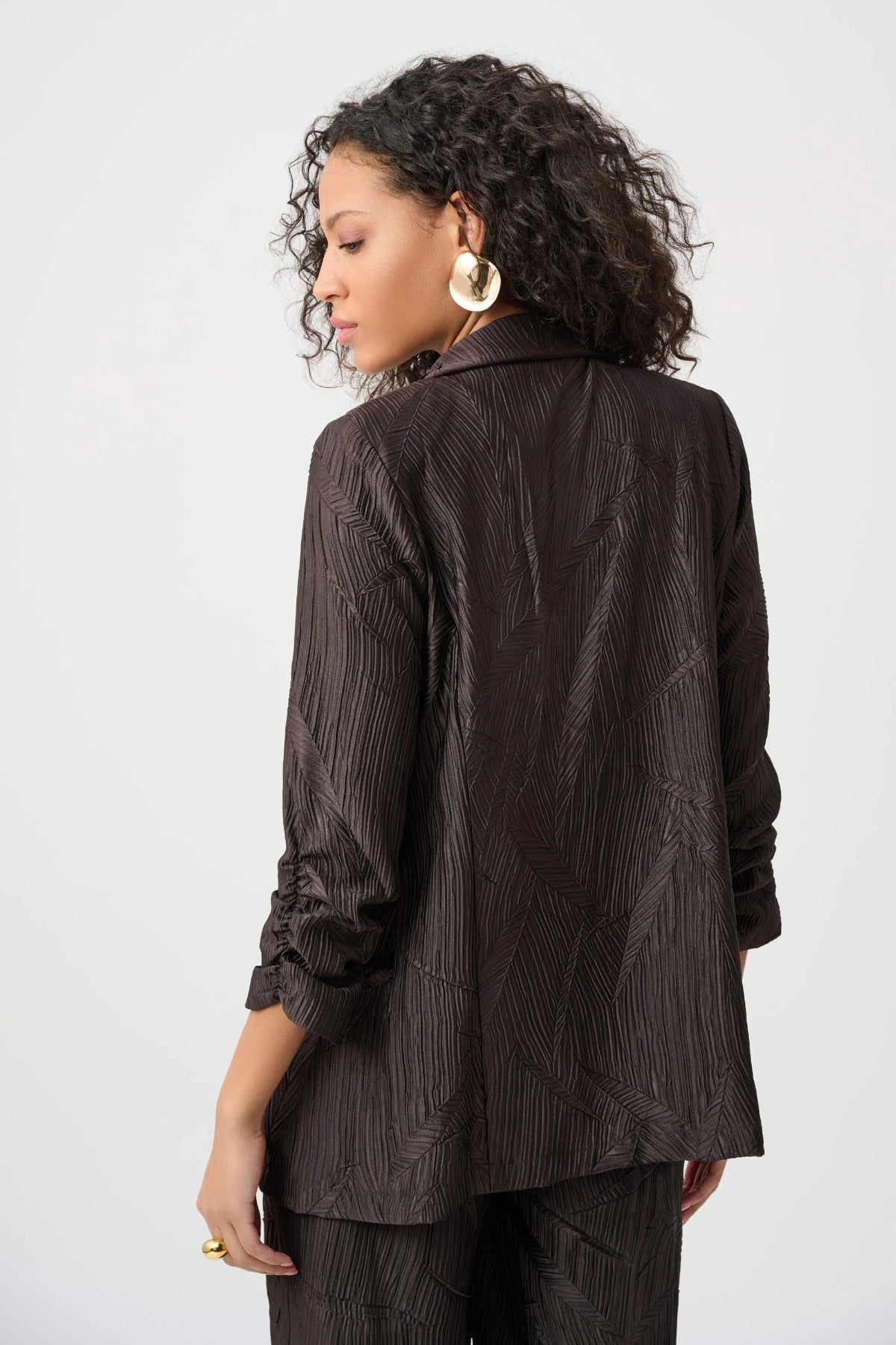 Pleated Satin Open Blazer