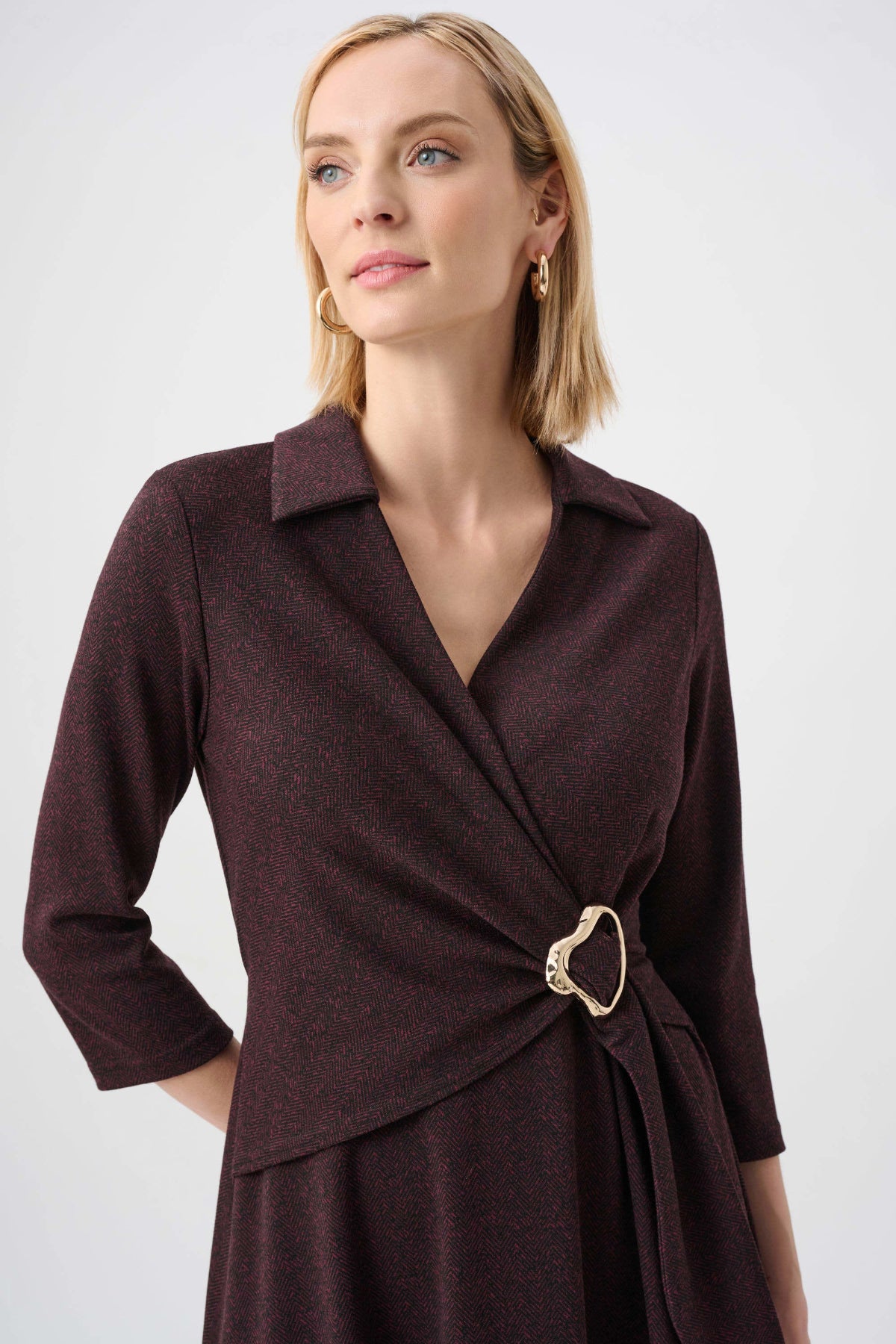 Herringbone Fit And Flare Wrap Dress