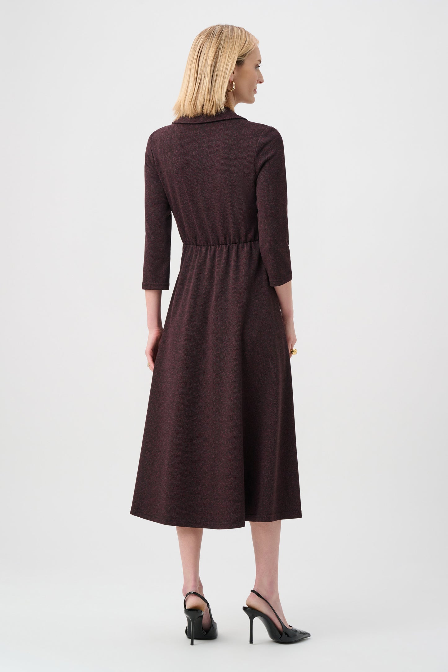 Herringbone Fit And Flare Wrap Dress