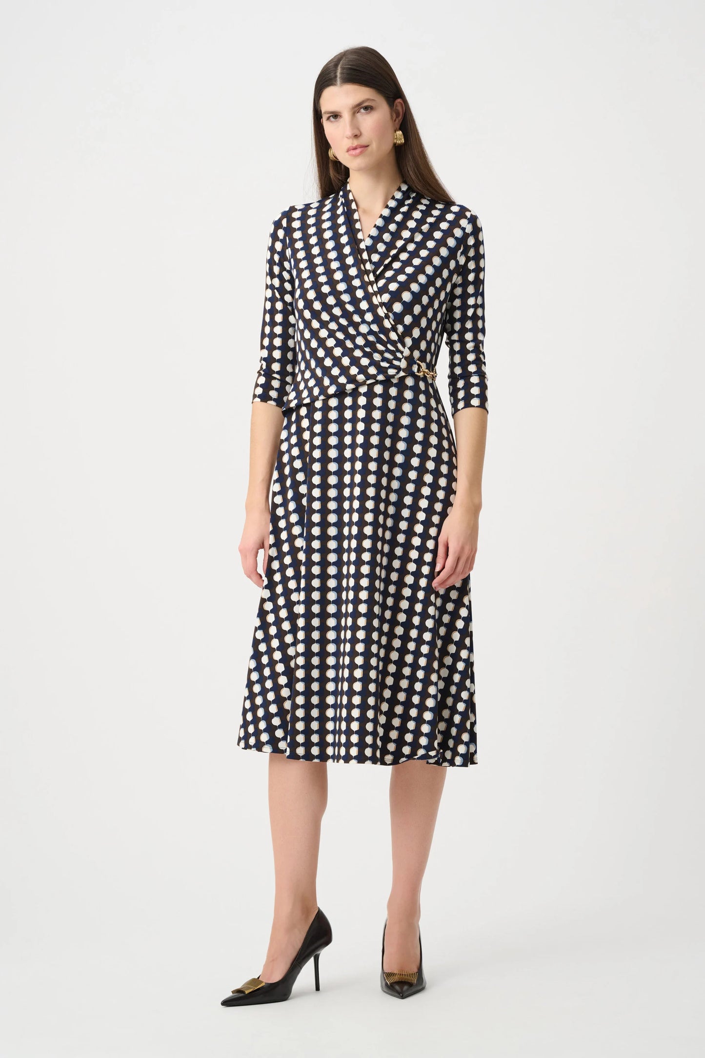 Geometric Print Fit And Flare Wrap Dress