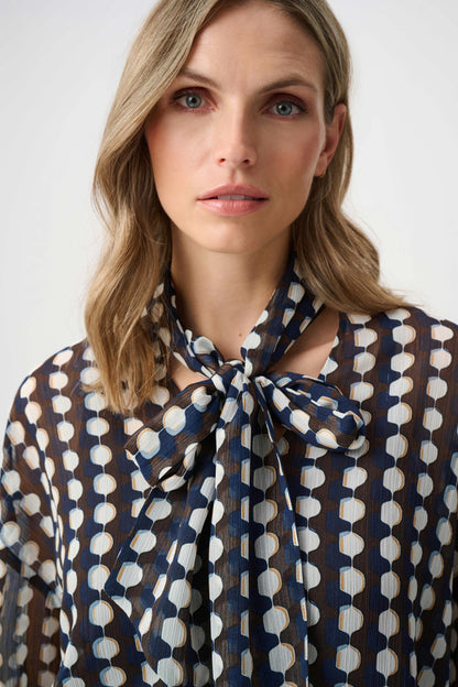Chiffon Geometric-Print Tie-Neck Blouse