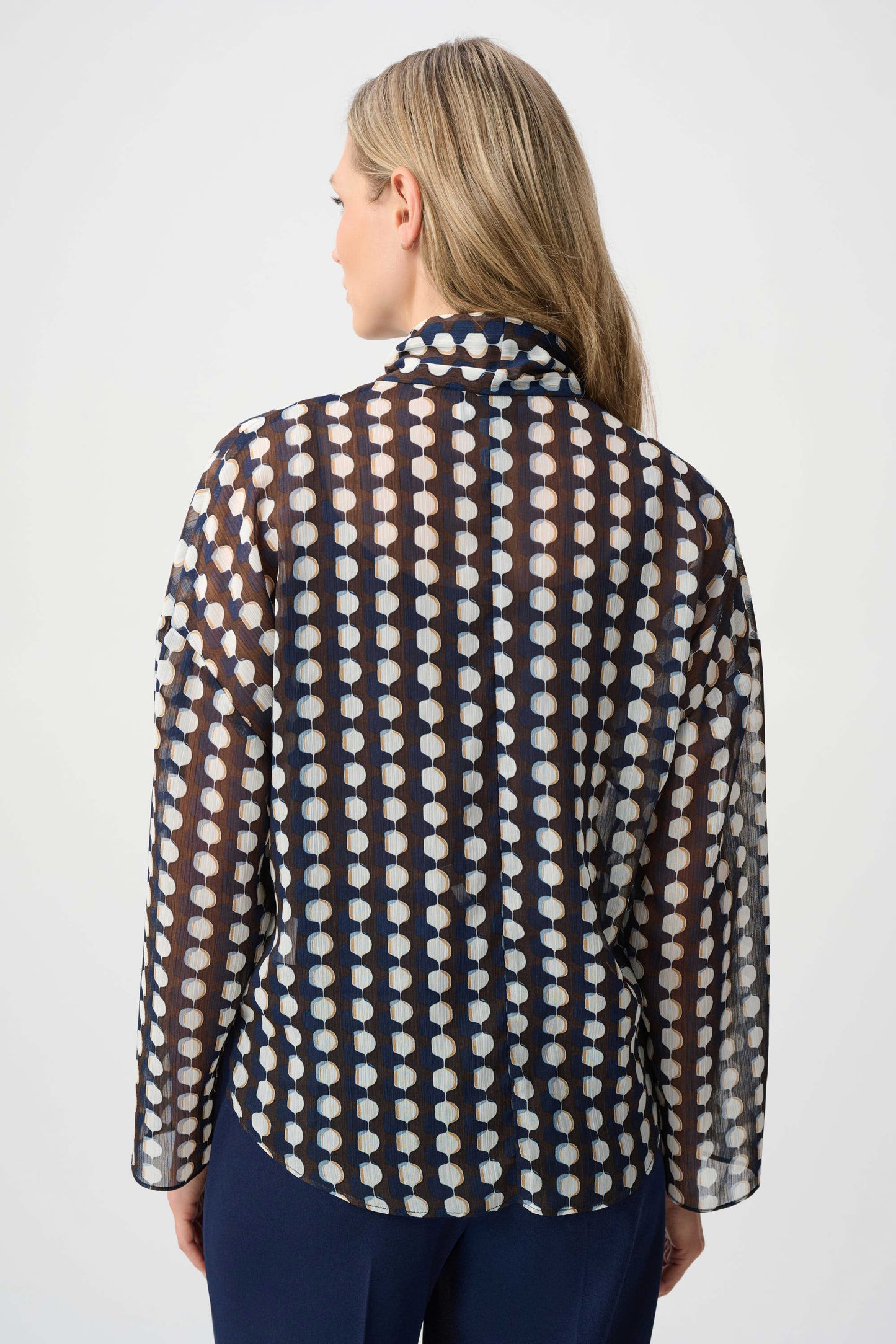 Chiffon Geometric-Print Tie-Neck Blouse