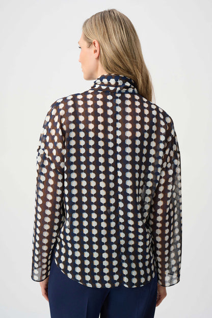 Chiffon Geometric-Print Tie-Neck Blouse
