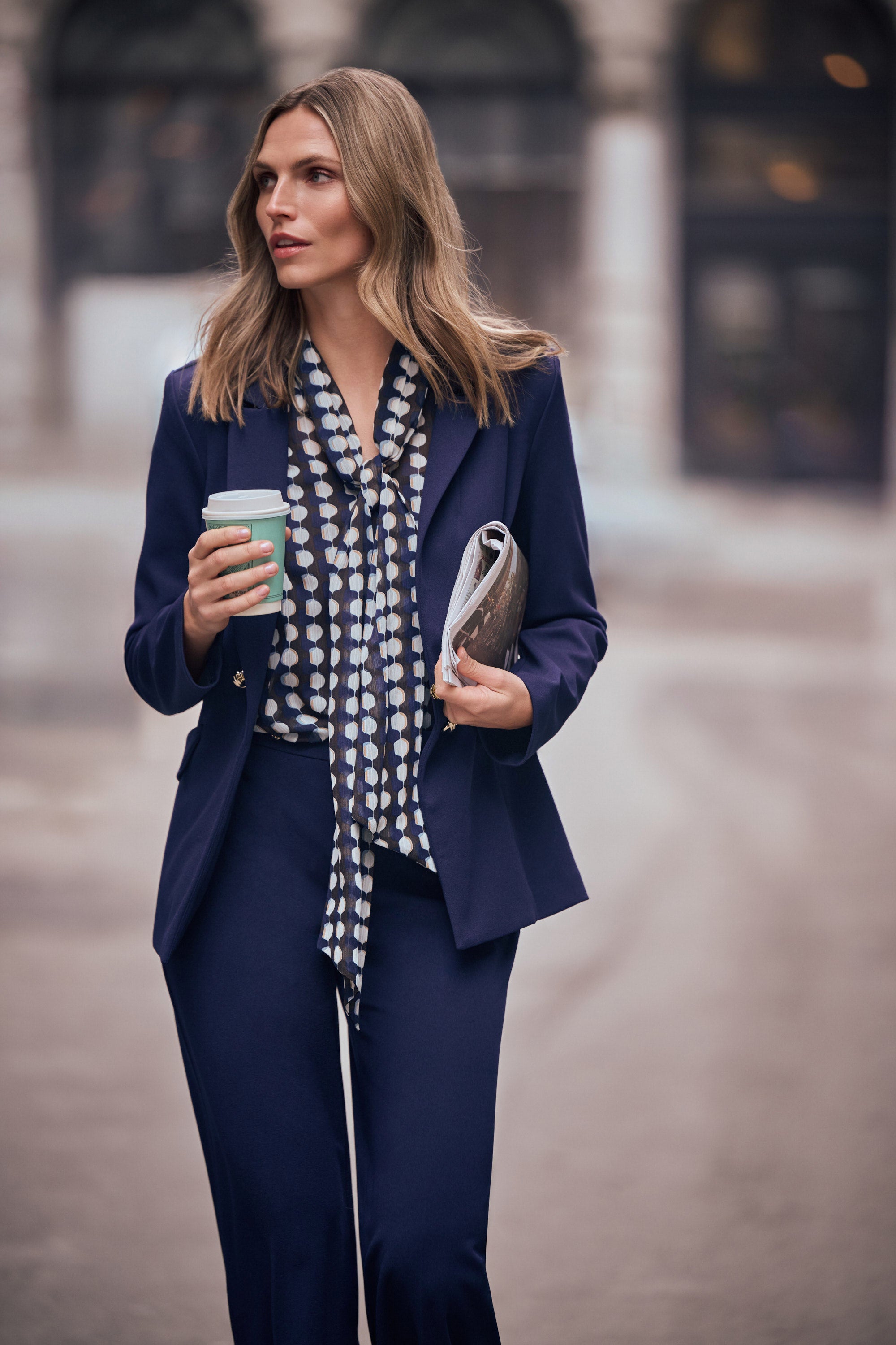Chiffon Geometric-Print Tie-Neck Blouse - Lucindas on-line