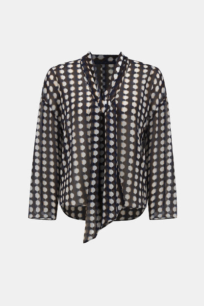 Chiffon Geometric-Print Tie-Neck Blouse