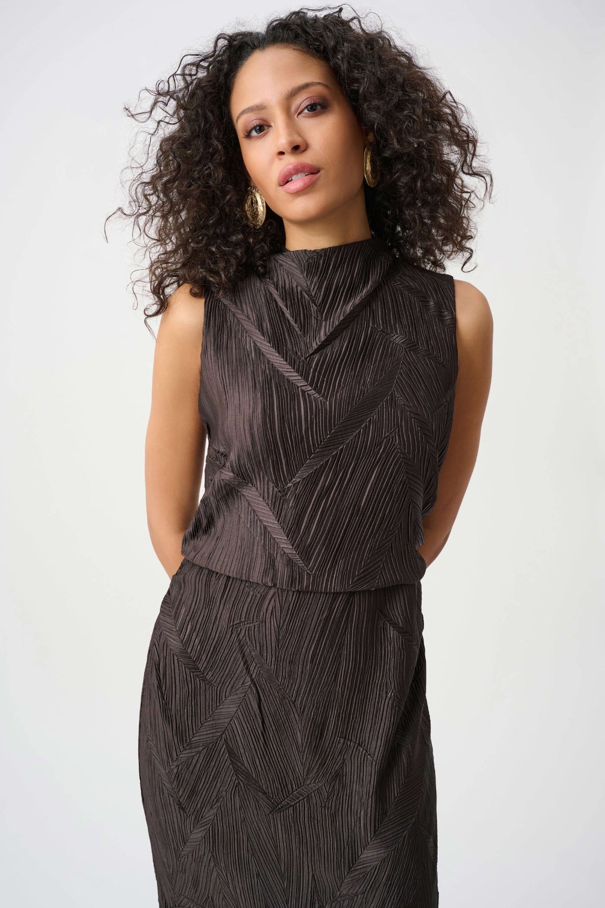Pleated Satin Sleeveless Midi Dress