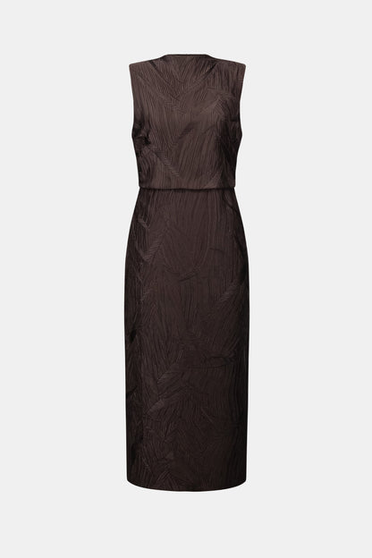 Pleated Satin Sleeveless Midi Dress