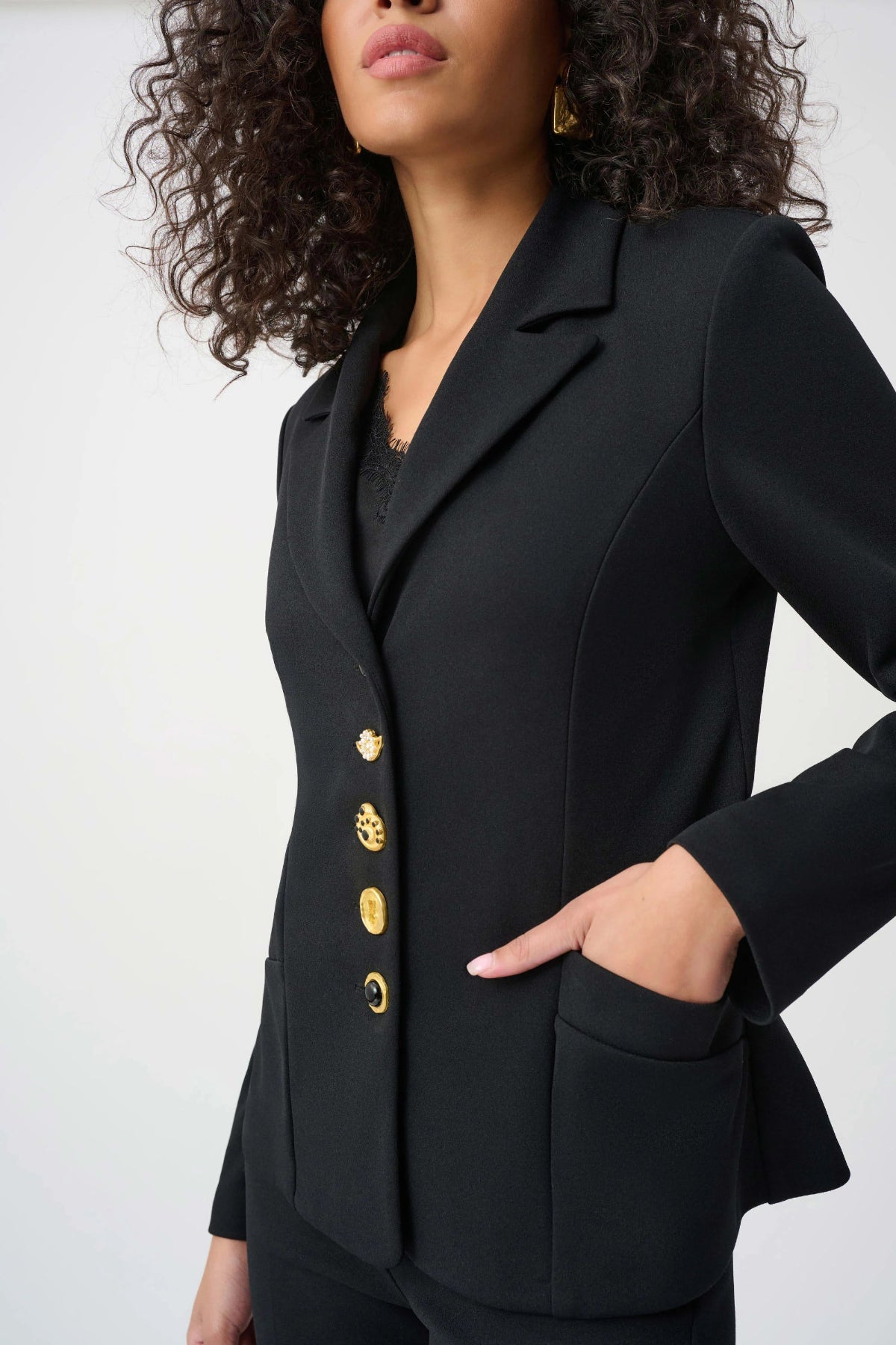 Scuba Crepe Fitted Blazer With Statement Buttons
