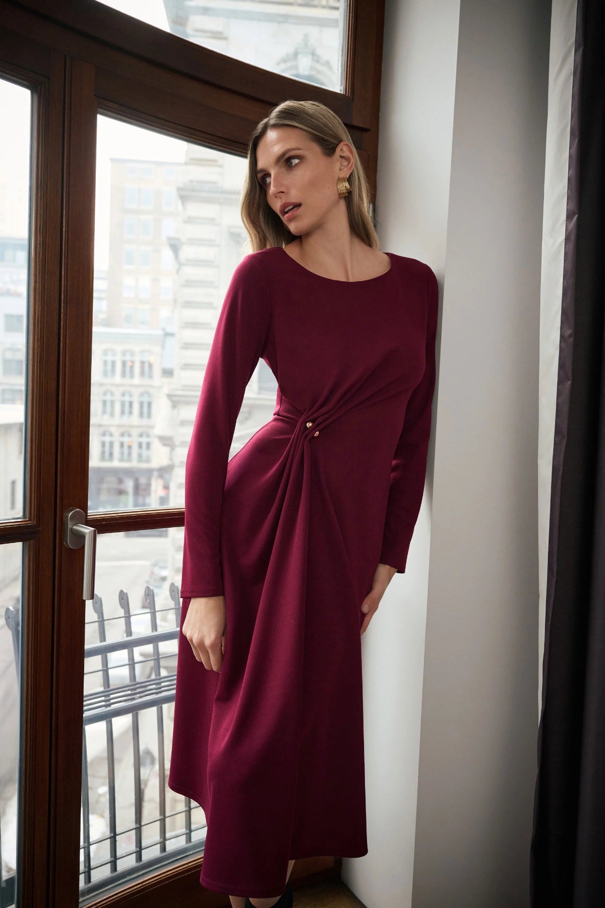 Joseph Ribkoff Scuba Crepe Draped Front Sheath Dress