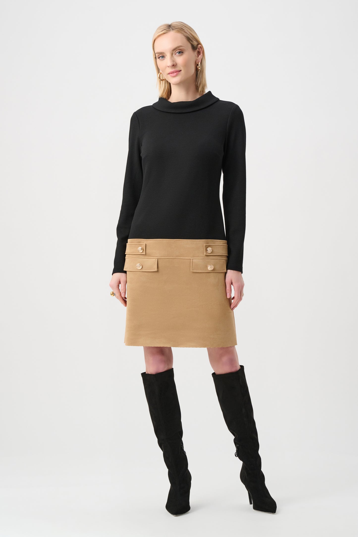 Knit and Suede Hybrid Mini Shift Dress
