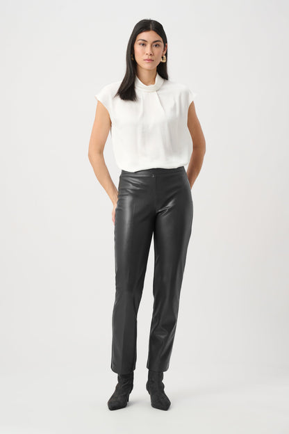 Black Bonded Leatherette Straight Pull-On Trousers