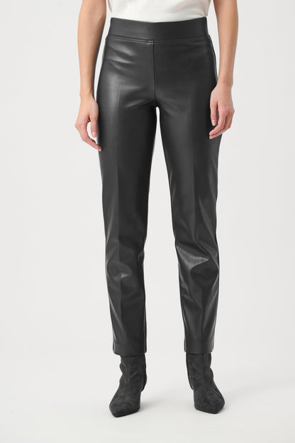 Black Bonded Leatherette Straight Pull-On Trousers