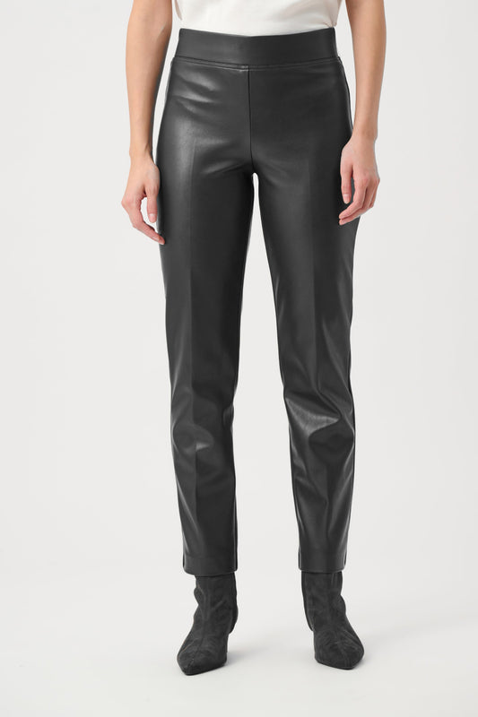 Black Bonded Leatherette Straight Pull-On Trousers