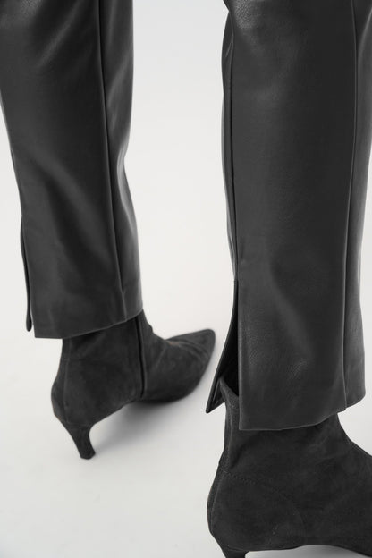Black Bonded Leatherette Straight Pull-On Trousers