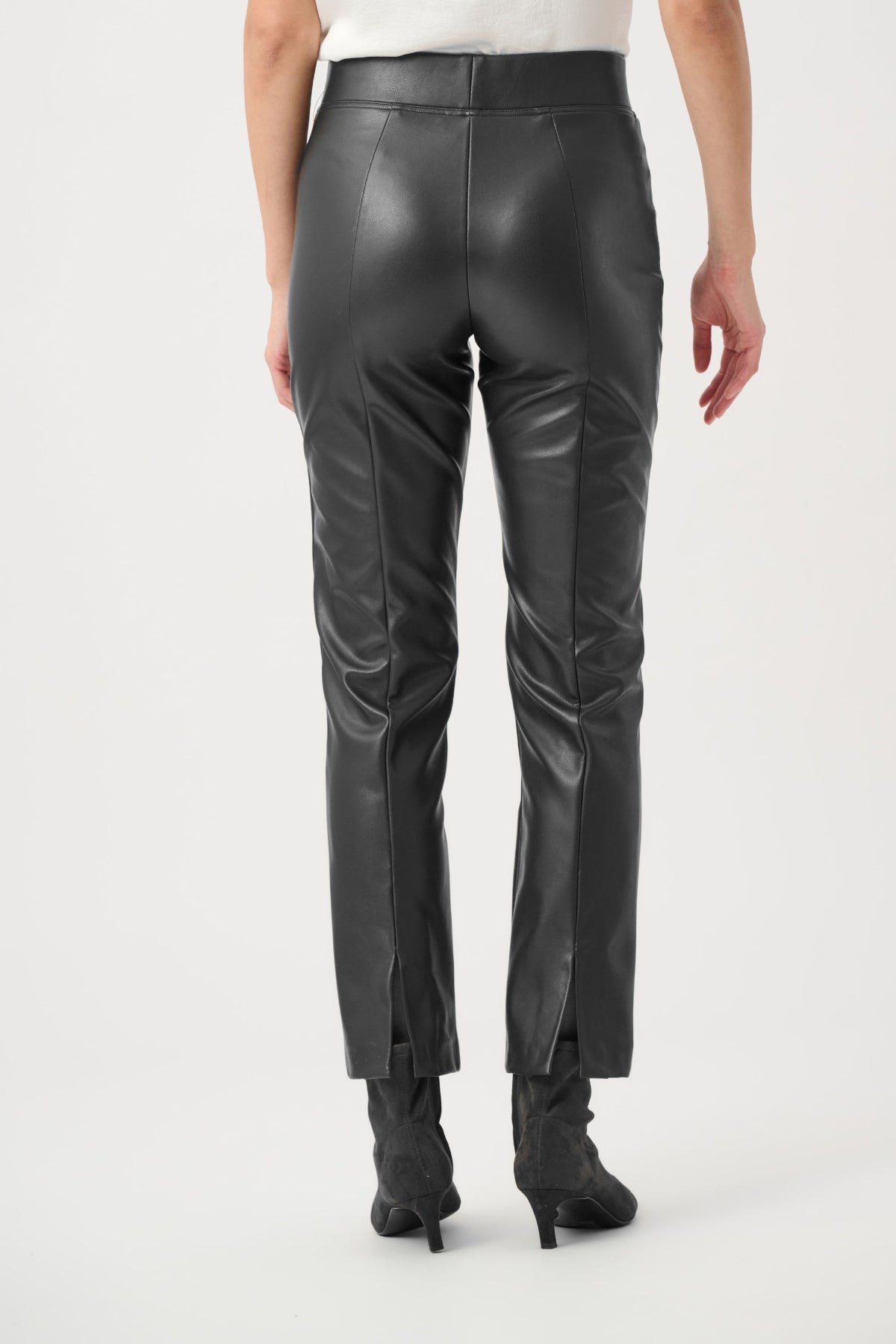Black Bonded Leatherette Straight Pull-On Trousers