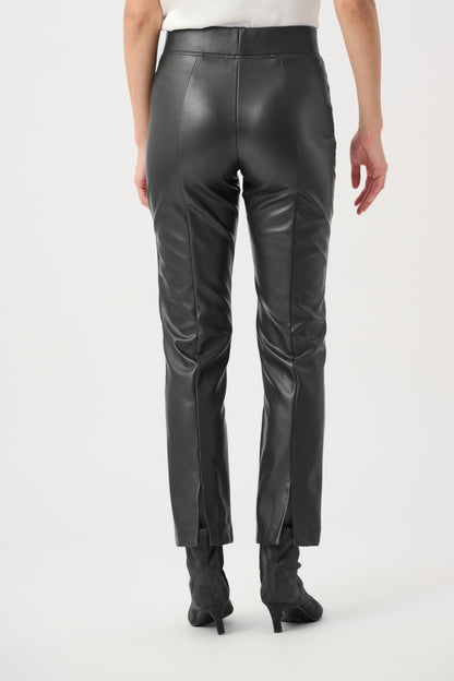 Black Bonded Leatherette Straight Pull-On Trousers