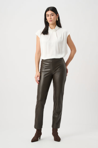 Brown Bonded Leatherette Straight Pull-On Trousers