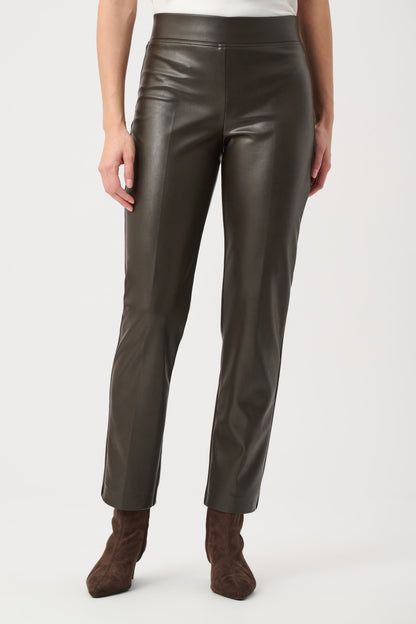 Brown Bonded Leatherette Straight Pull-On Trousers