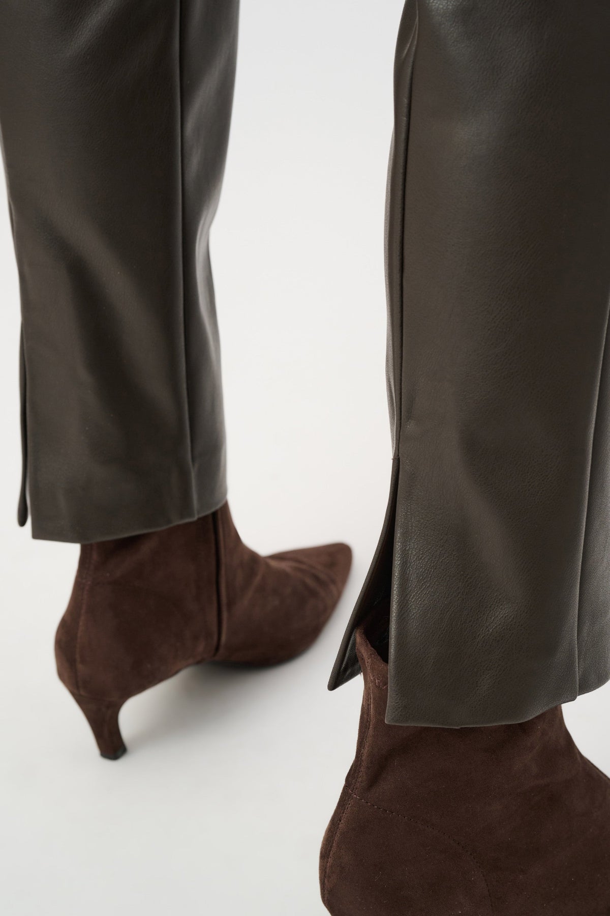 Brown Bonded Leatherette Straight Pull-On Trousers