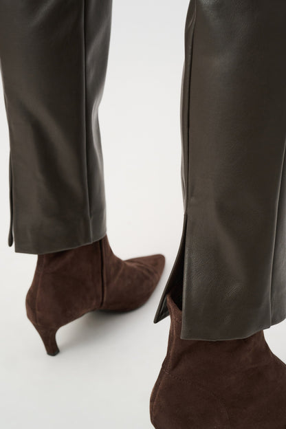 Brown Bonded Leatherette Straight Pull-On Trousers