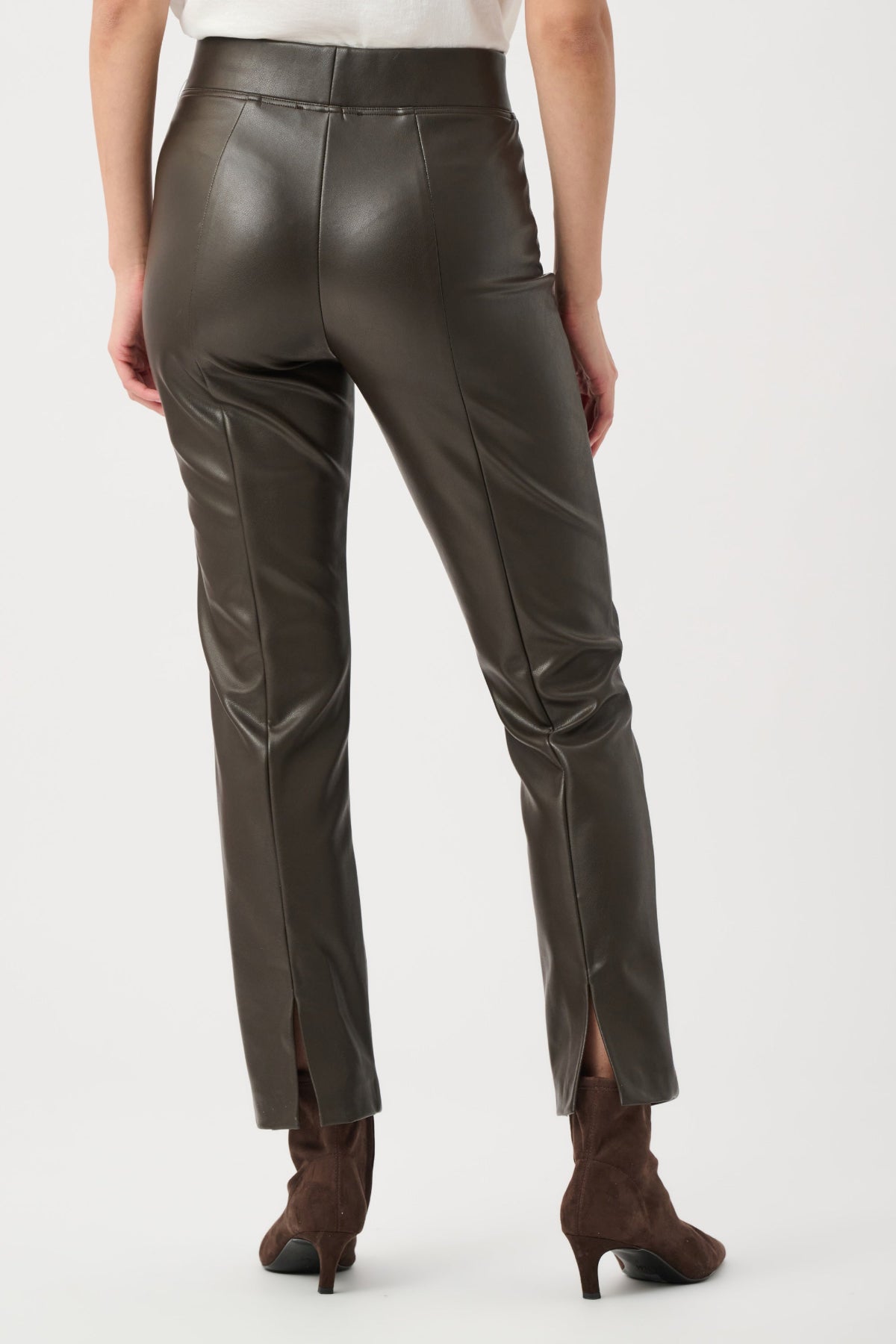 Brown Bonded Leatherette Straight Pull-On Trousers