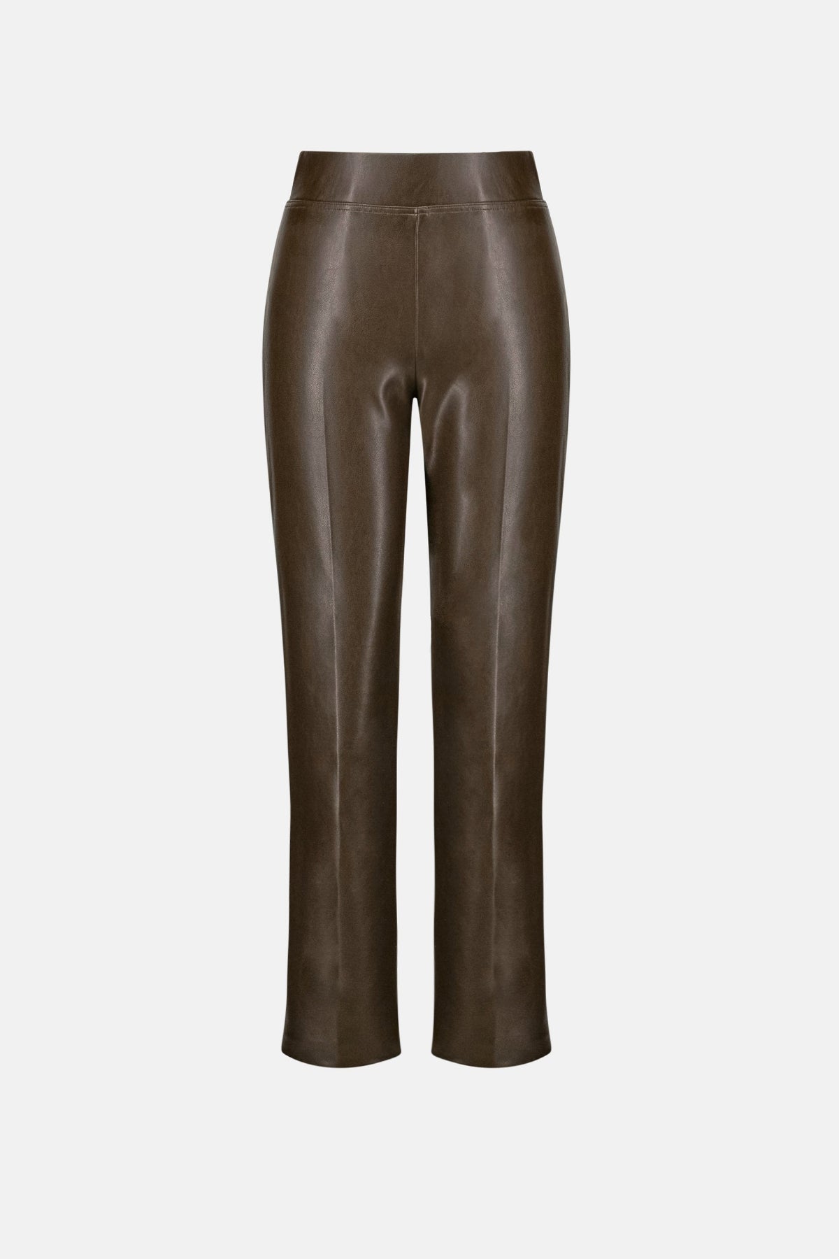 Brown Bonded Leatherette Straight Pull-On Trousers